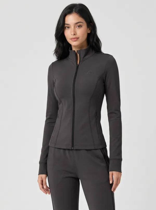 Women's Athletic Fitness Olive Green Zip-Up Tracksuit Set