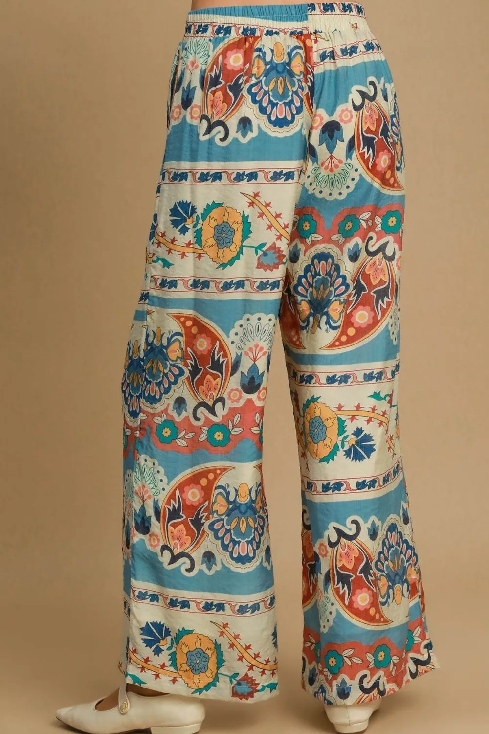 Wide Leg Border Print Plus Pants