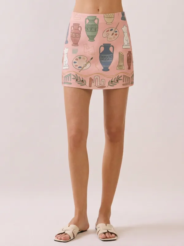 Women's Art History Lover Greek Vase Statue Printed Mini Skirt