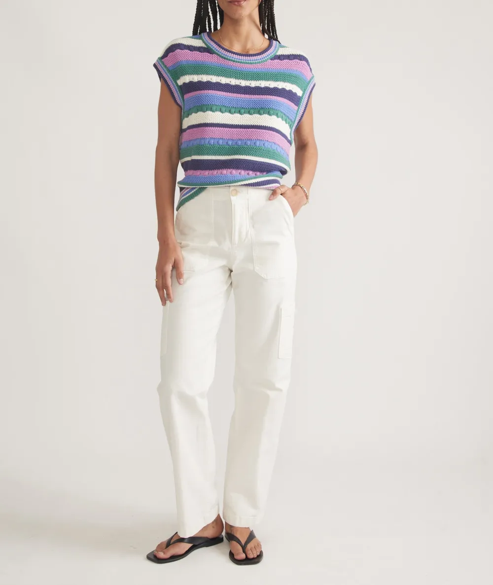 Sleeveless Multicolored Striped Knit Vest