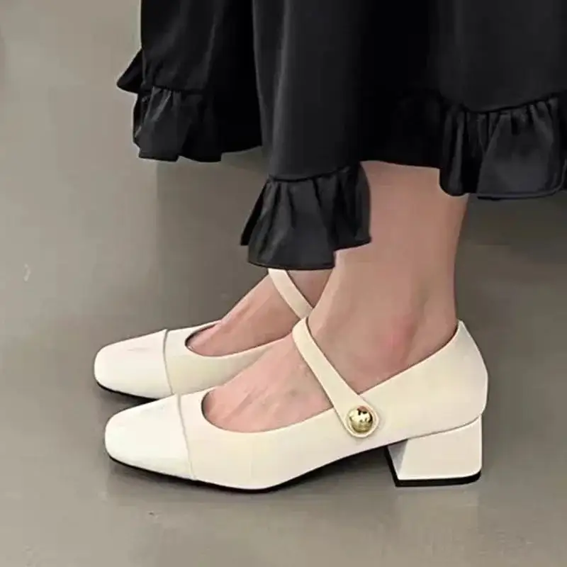 Buckle-Detail Loafer Square-Toe Pumps
