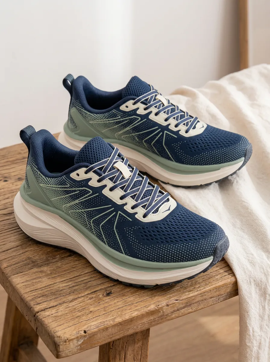 Women's Navy Green Gradient Mesh Printed Running Shoes