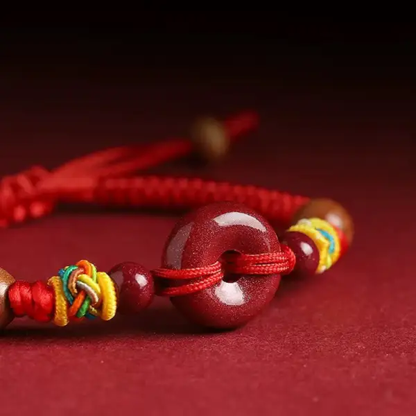 String Peach Wood Buckle Cinnabar Adult Kid Bracelet