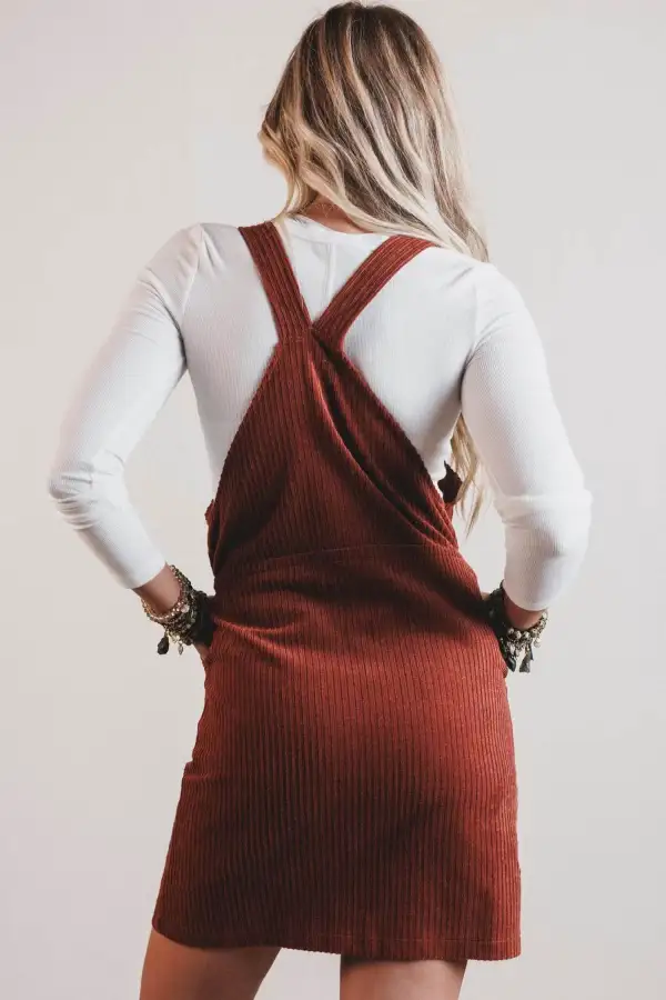 Women's Corduroy Ribbed Knit Sleeveless Zip Front Mini Dress