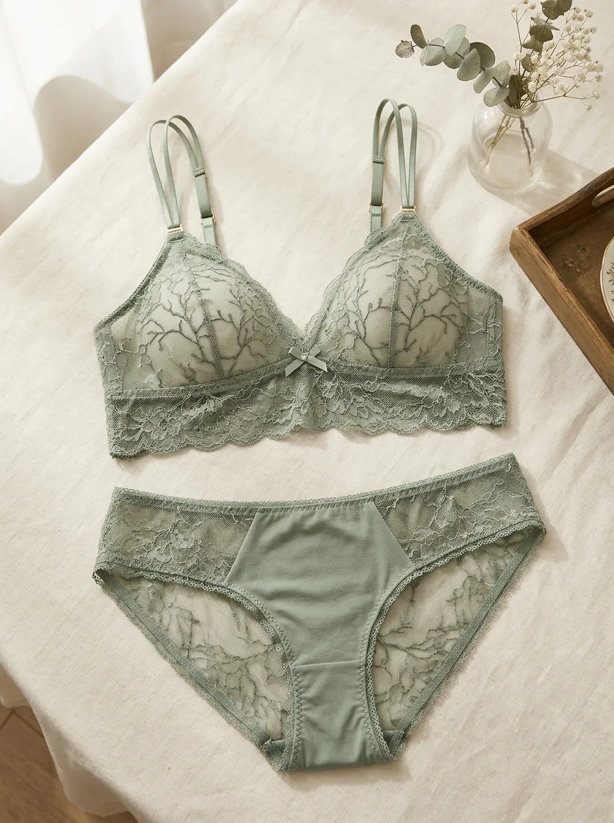 Women's Floral Lace Embroidered Floral Scalloped Lingerie Set