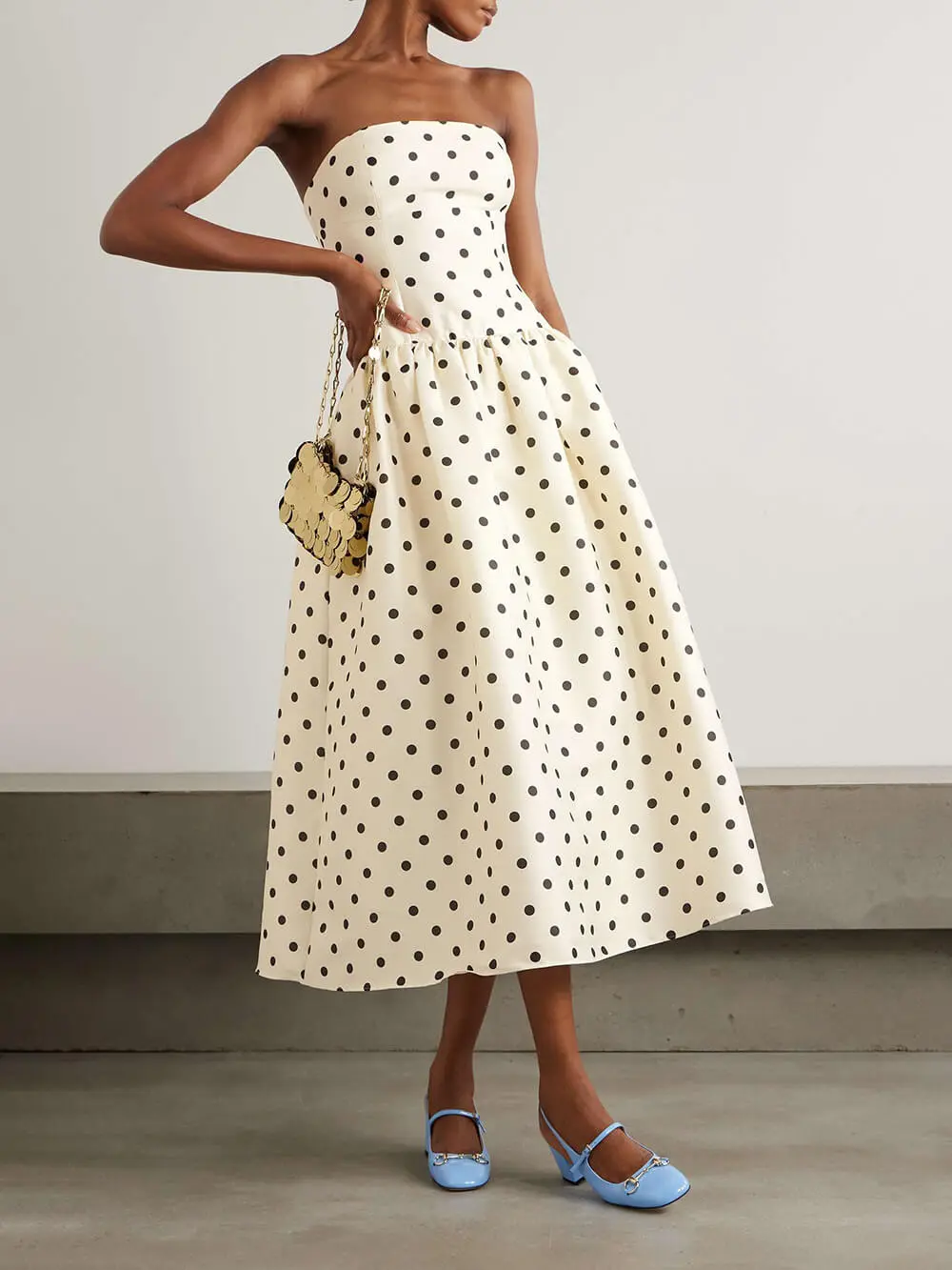 Classic Polka Dot Print Satin Midi Dress
