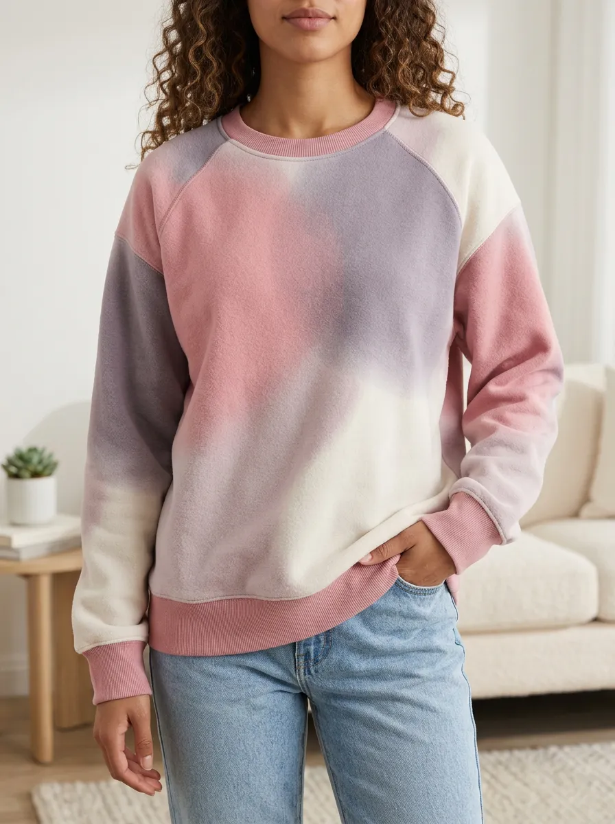 Women's Pastel Tie-Dye Pattern Printed Fleece Sweatshirt