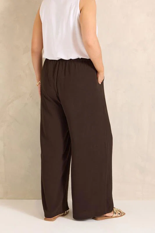 Chocolate Brown Tie Waist Wide Leg Trousers detail 2