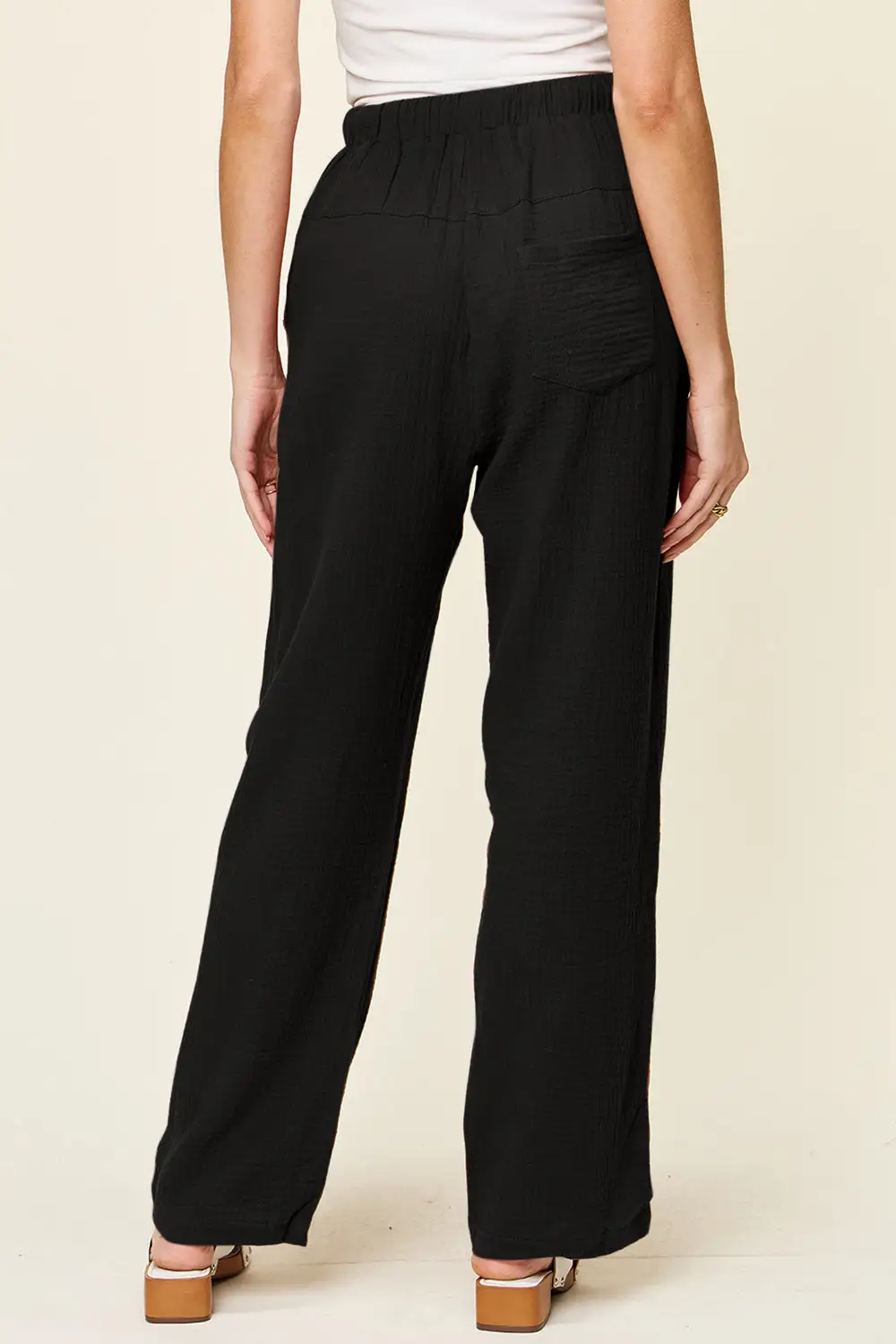 Daily Full Size Texture Drawstring Straight Pants