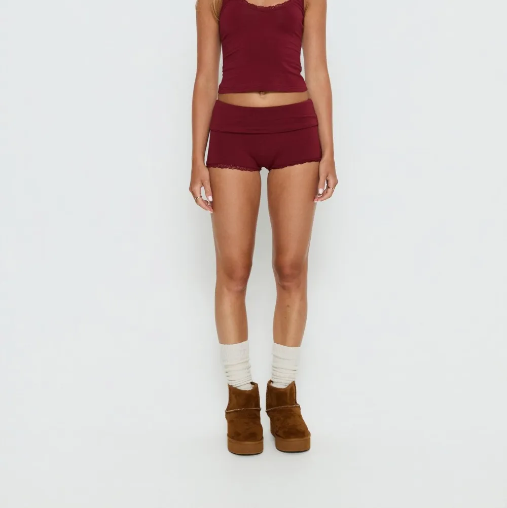 Cherry Lace Trim Foldover Micro Shorts