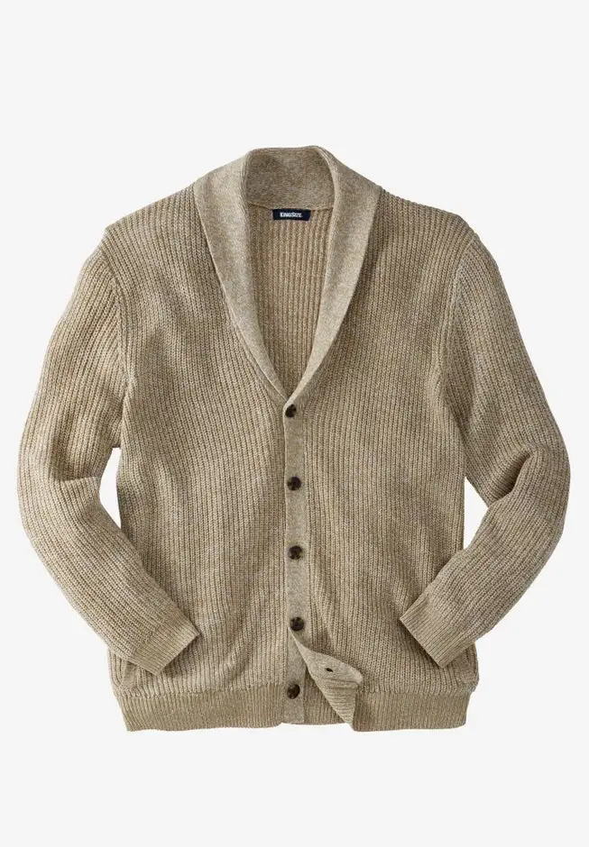Shaker Knit Shawl-Collar Cardigan Sweater
