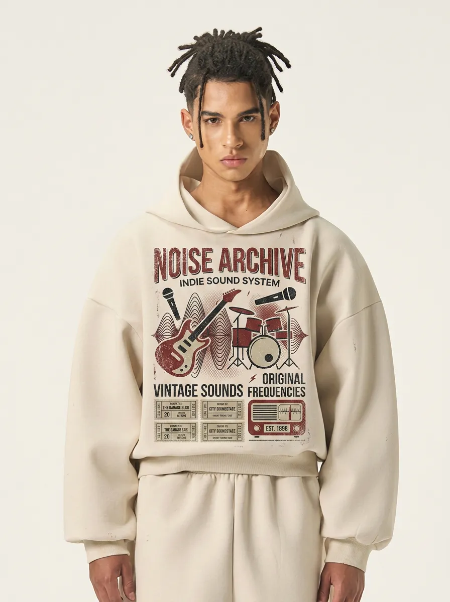 Men‘s Indie Rock Band Guitar Drum Printed Hoodie
