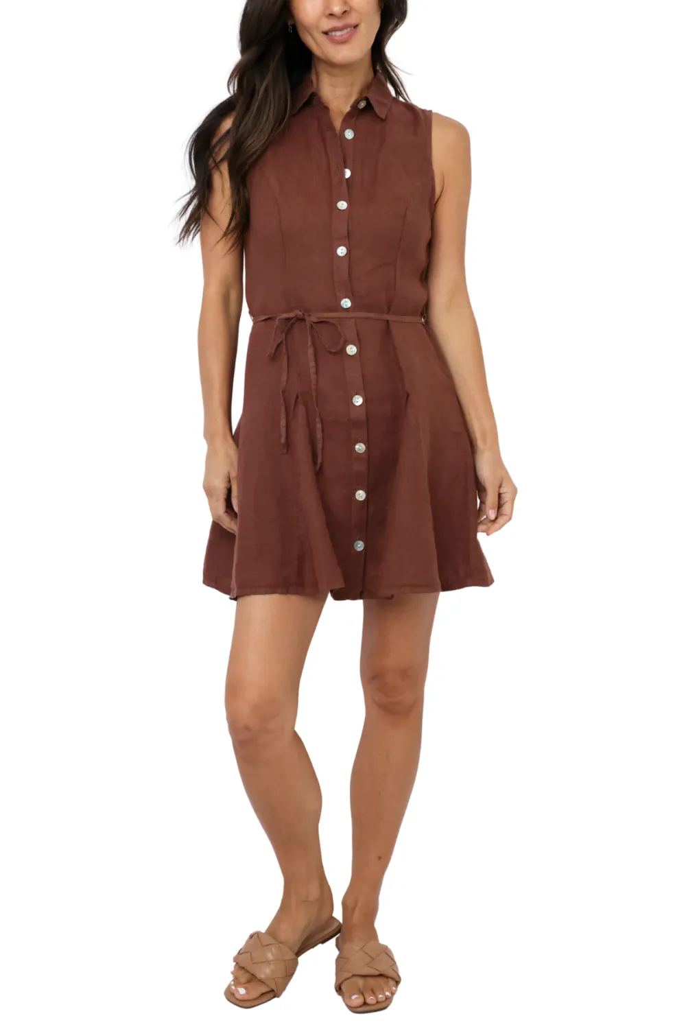 Sleeveless Seamed Shirt Mini Dress