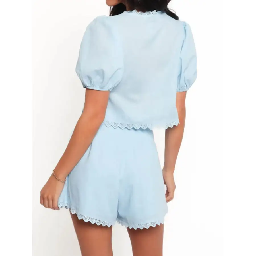 Lace Detail V Neck Top and Shorts Set