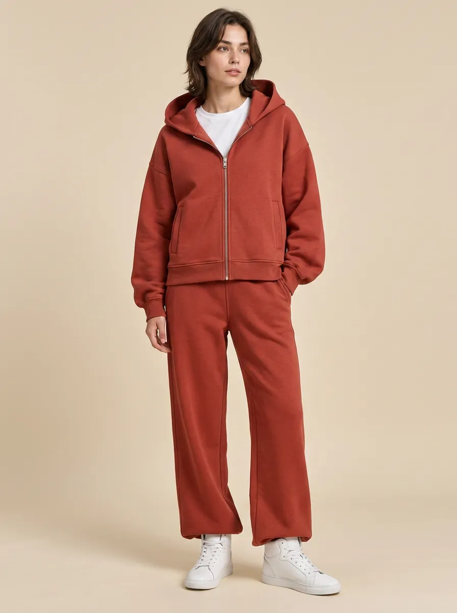 Unisex Zip-Up Hoodie Minimalist Everyday Sport Sport Set