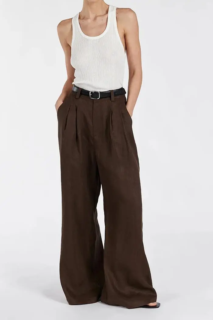 BITTER CHOC LINEN PANT