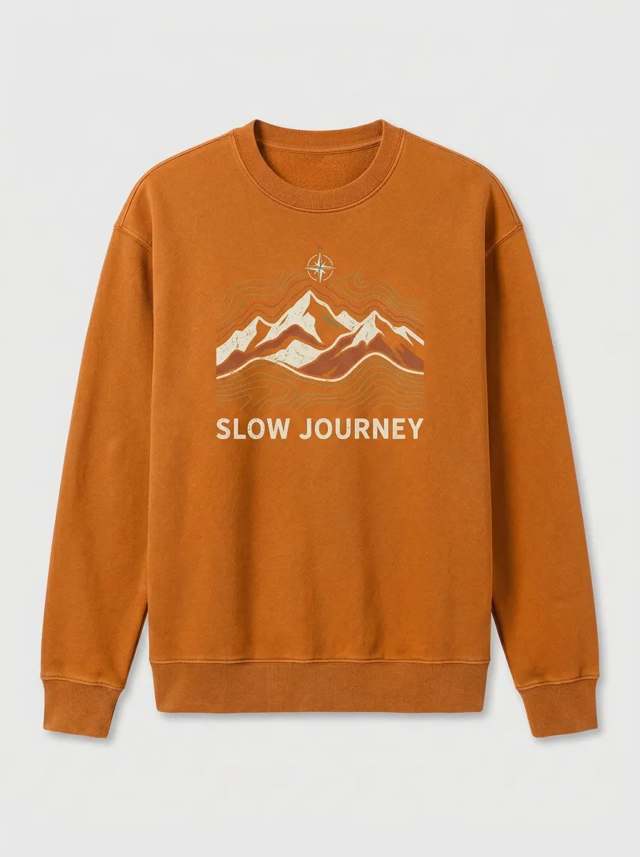 Unisex Outdoor Adventure Slow Journey Mountain Compass Printed Sweatshirt