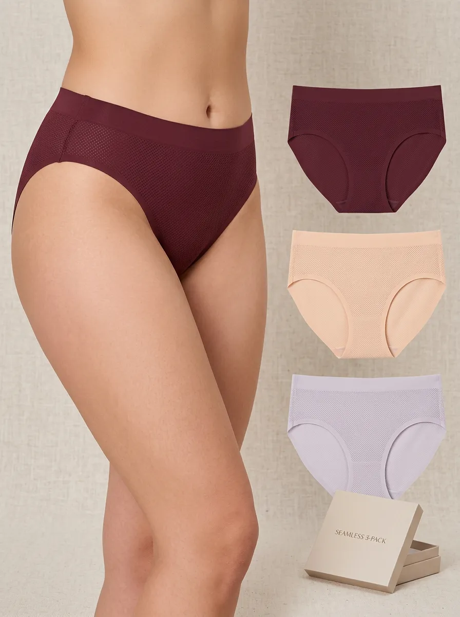 Women's Seamless Mesh Detail Three-Pack Panties