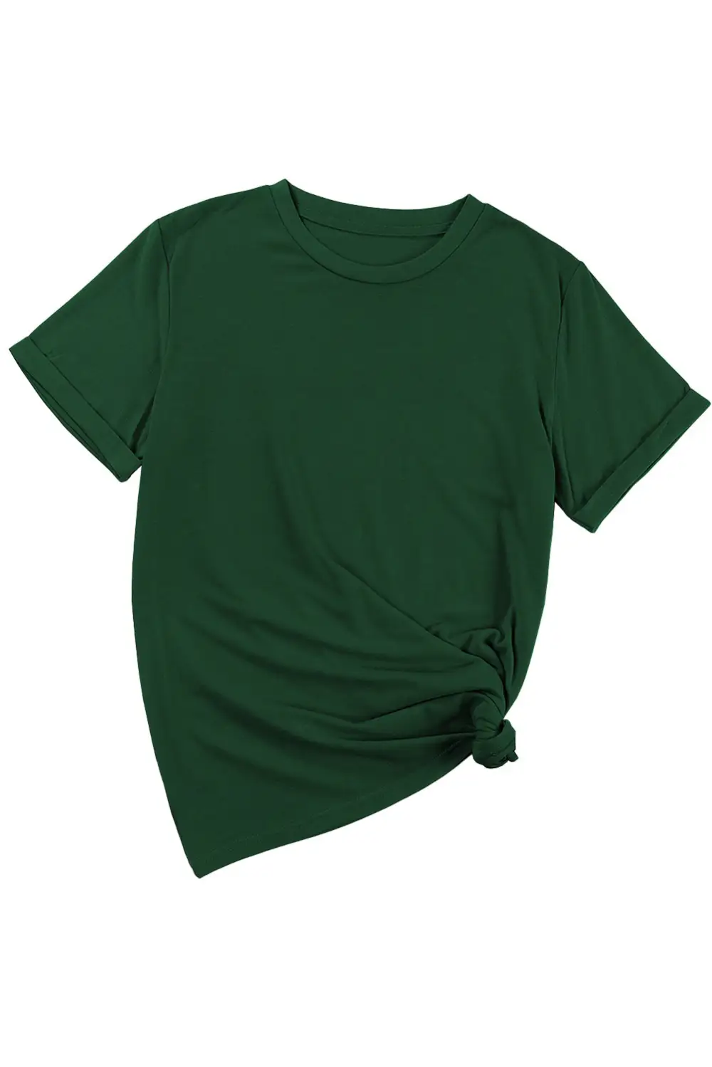Green Casual Plain Crew Neck