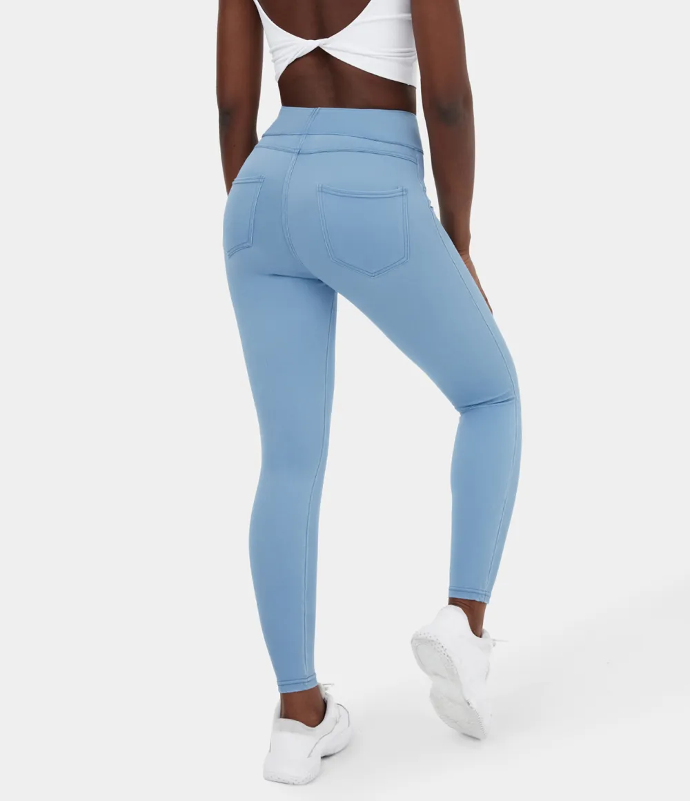 Magic High Waisted Back Side Pocket Stretchy Knit Denim Casual Leggings