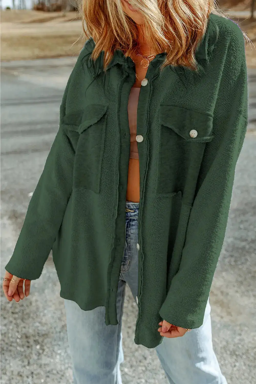 Button Front Pocketed Casual Jacket
