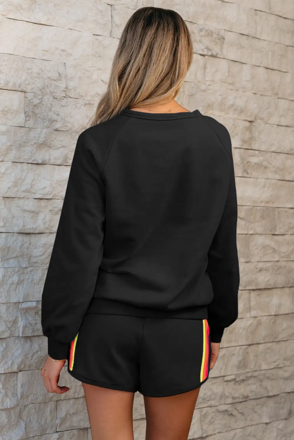 Women's Striped Accent Pullover and Shorts Two Piece Casual Set