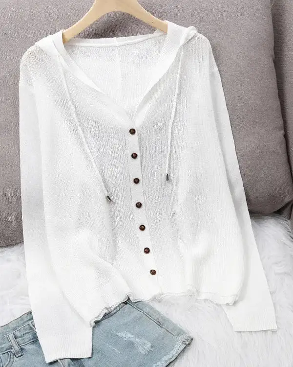 Silk-Blend Hooded Openwork Cardigan