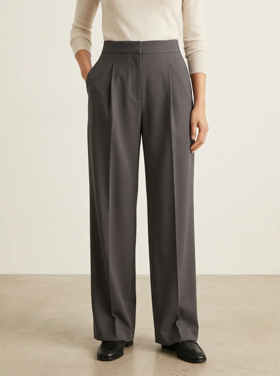 Relaxed Form Pleated Wide-Leg Trousers