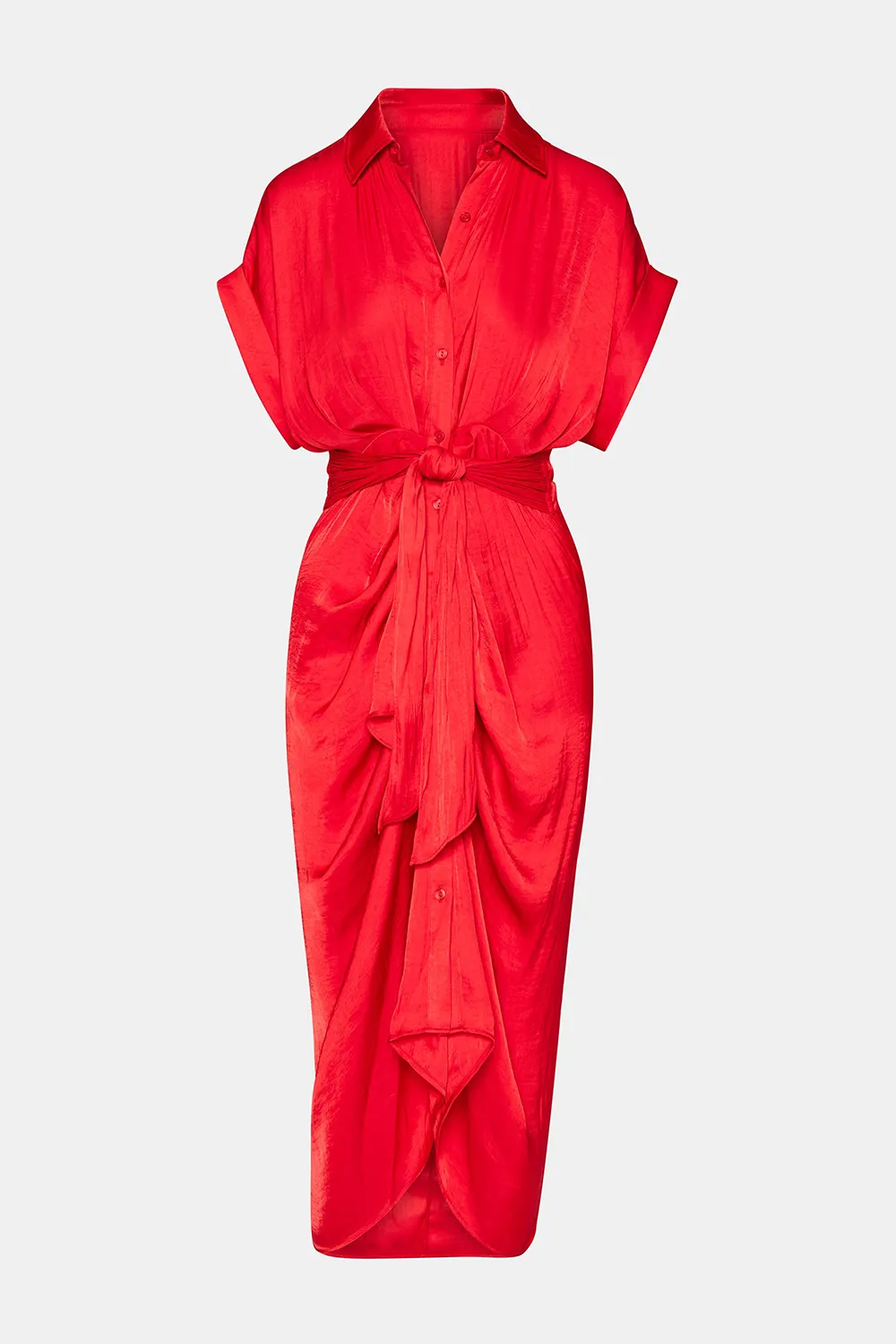 ROLLED COLLAR DRESS RED