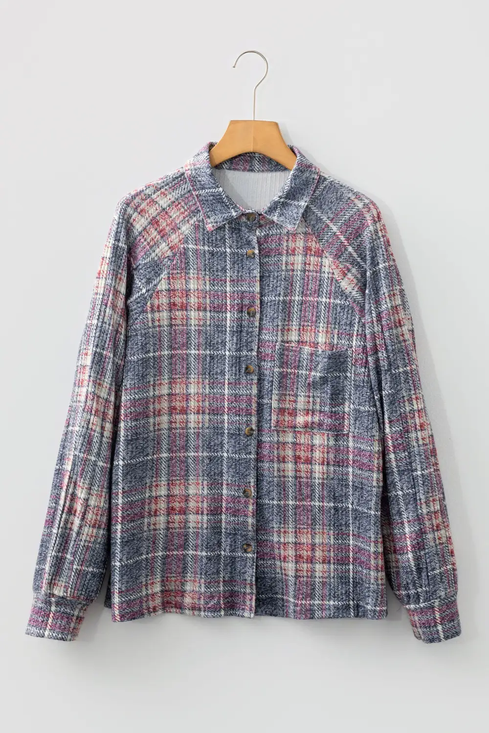 Women's Plaid Textured Pocket Blouse