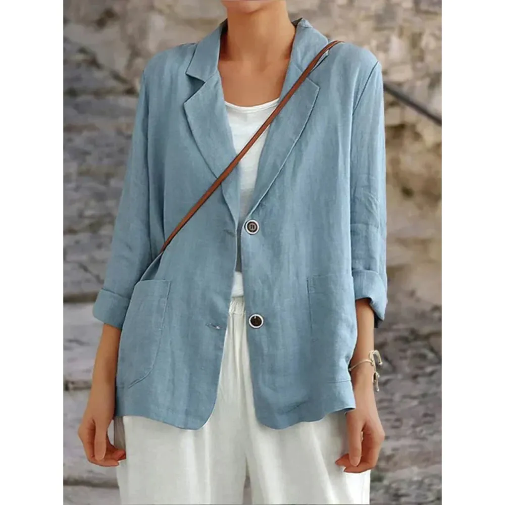 Linen Button Detail Blazer