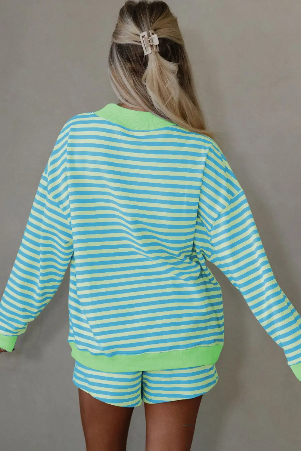 Stripe Long Relaxed Shorts Lounge Set Ease