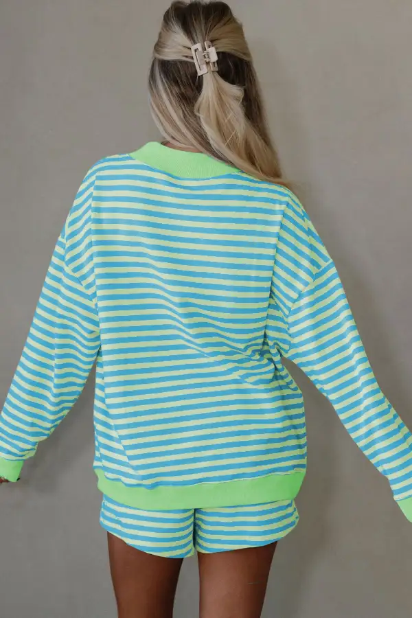 Stripe Long Relaxed Shorts Lounge Set Ease