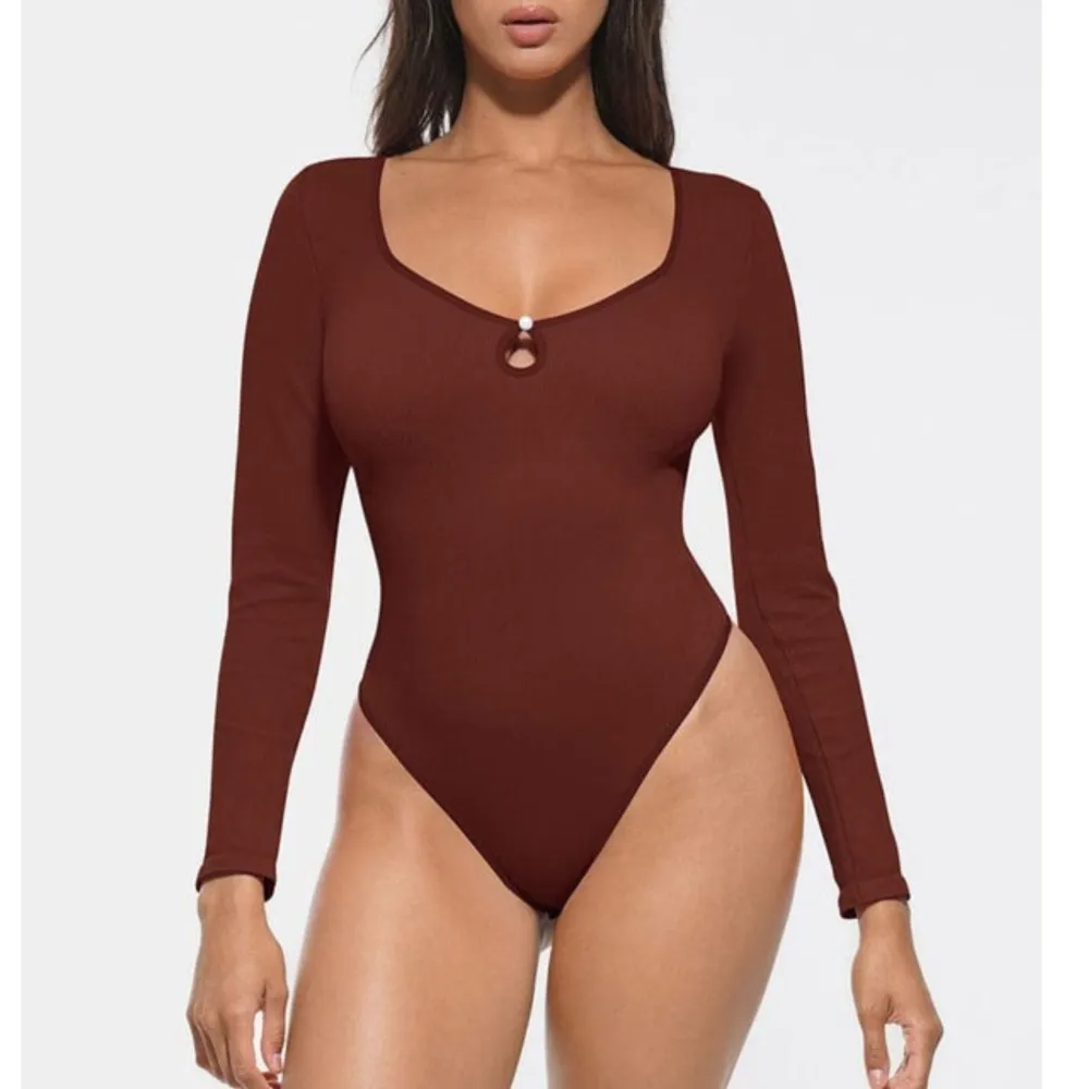 Ribbed Cutout Long Sleeve Thong Bodysuit