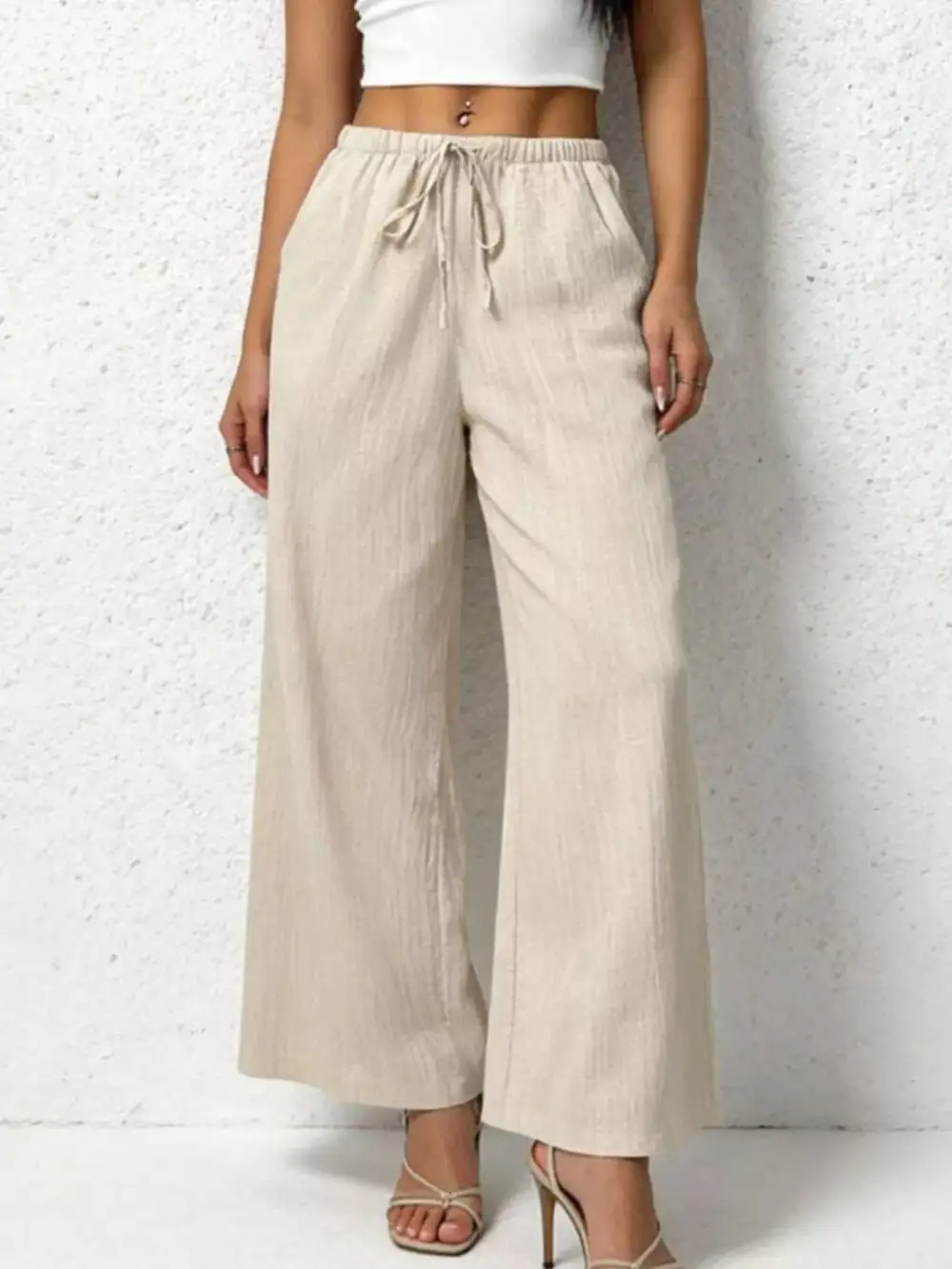 Soft Casual Drawstring Wide Leg Pants