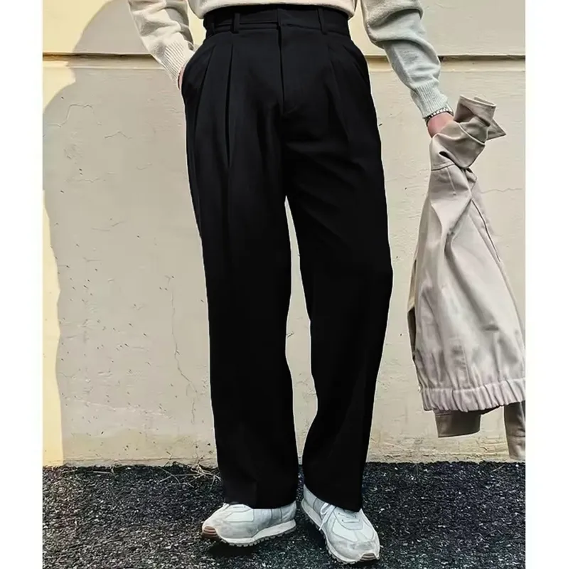 Vintage Linen High-Waist Straight Trousers
