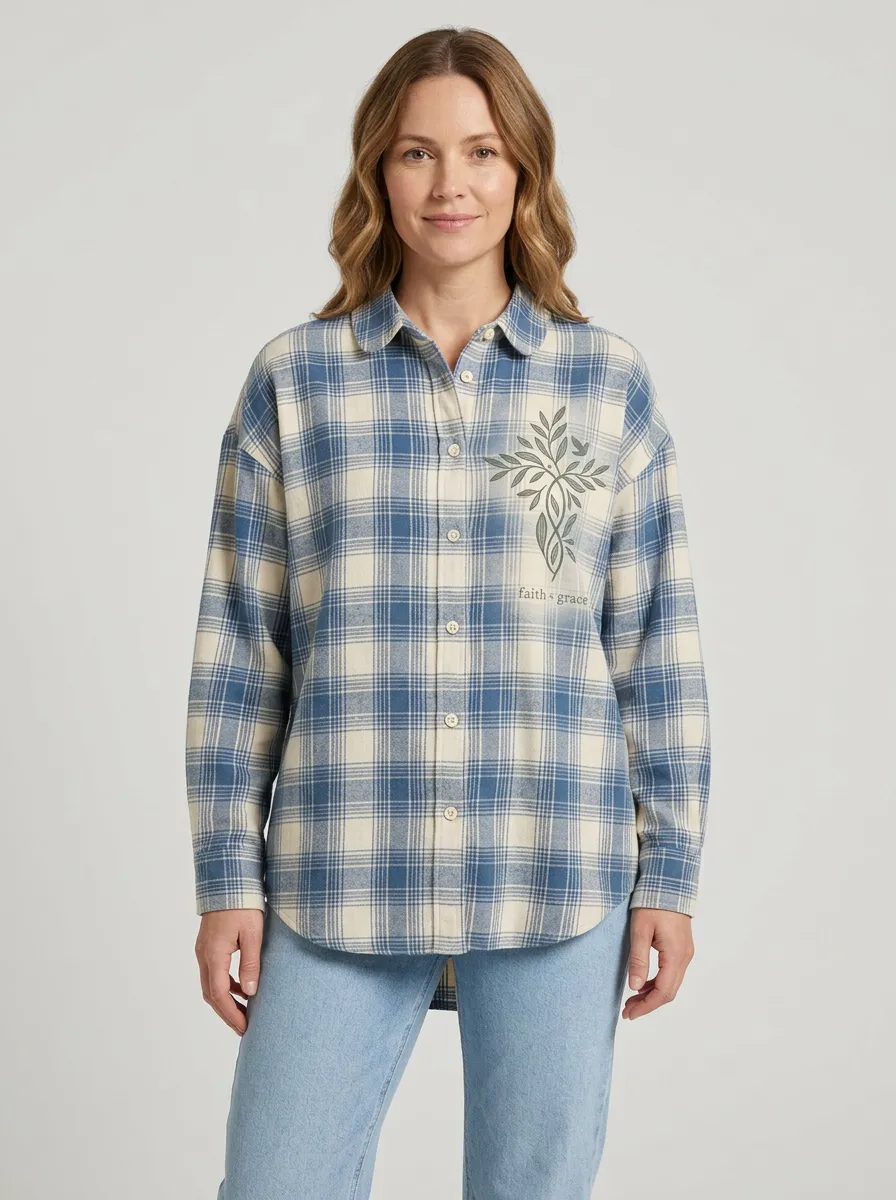 Women's Cream Grace Cross Plaid Shirt