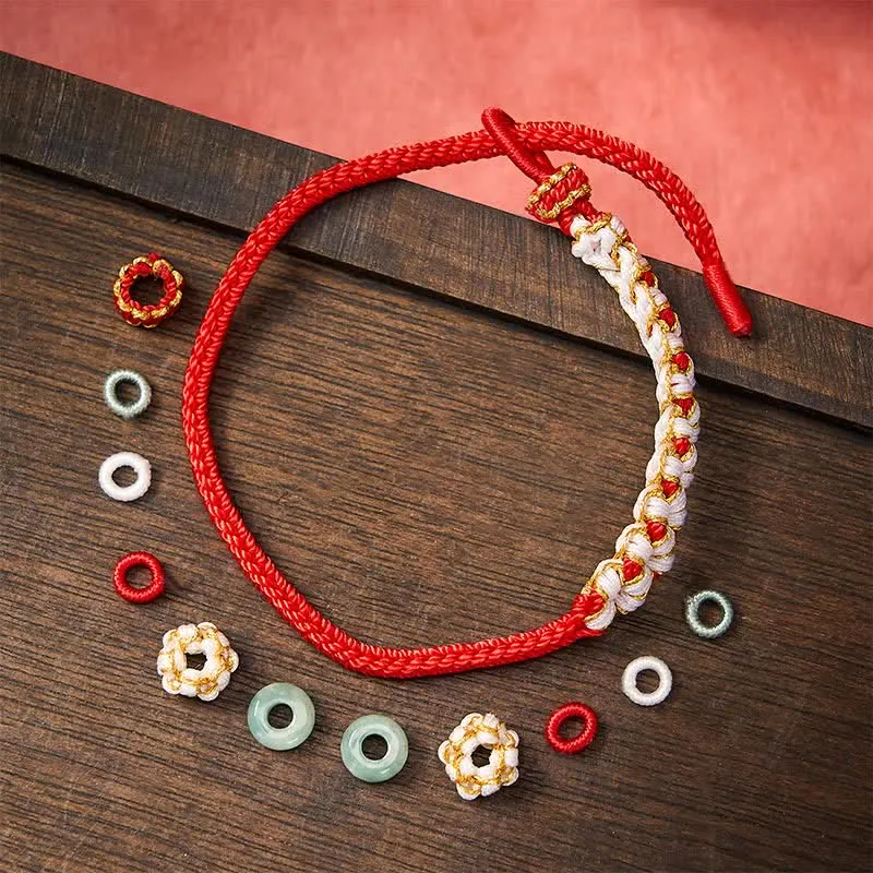 Handmade Braided Knotting Peach Blossoms Jade Adjustable Bracelet