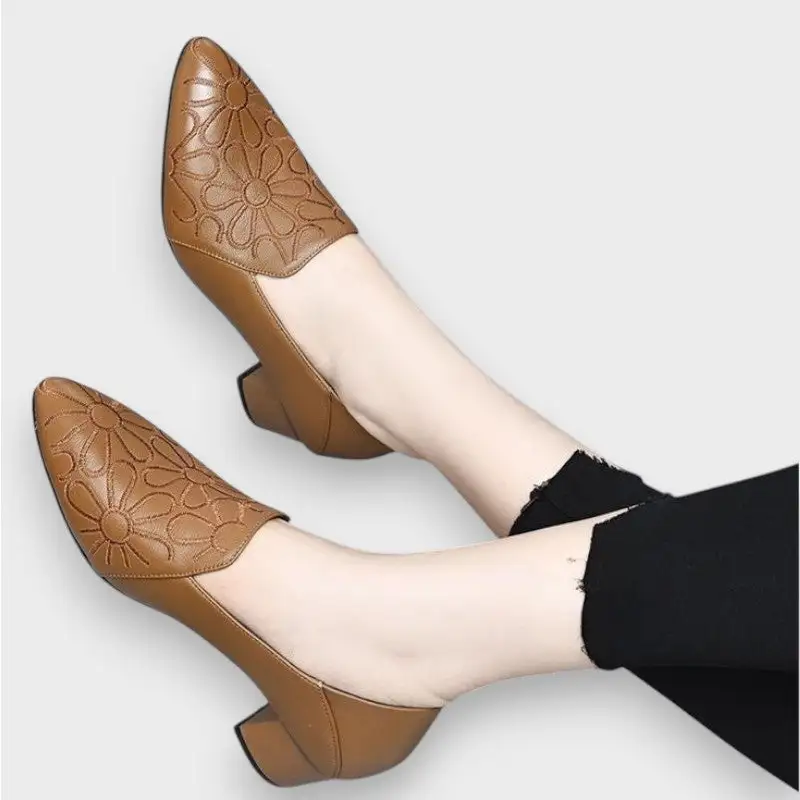 Leather Vegan Leather Block Heel Classic Pumps