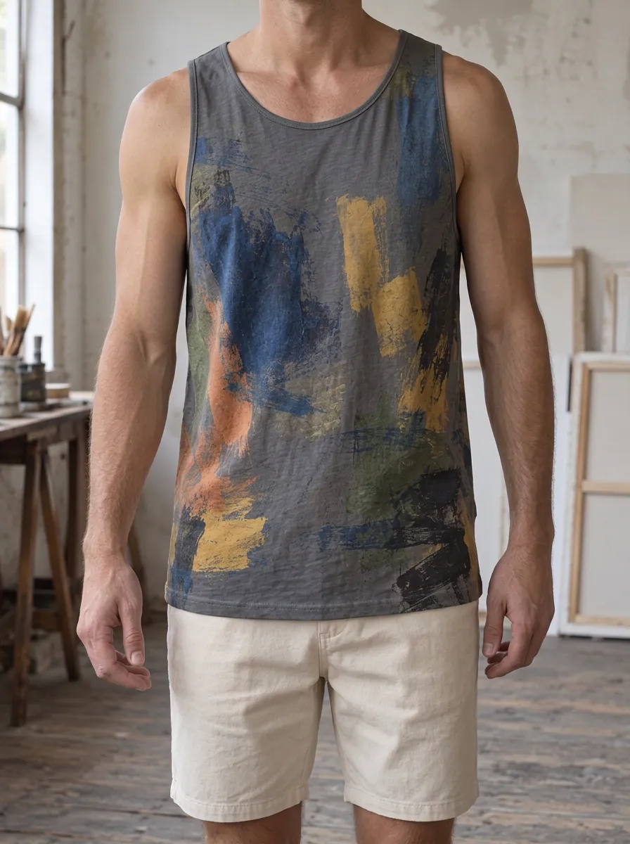 Men's Abstract Art Colorful Brushstroke Tank Top