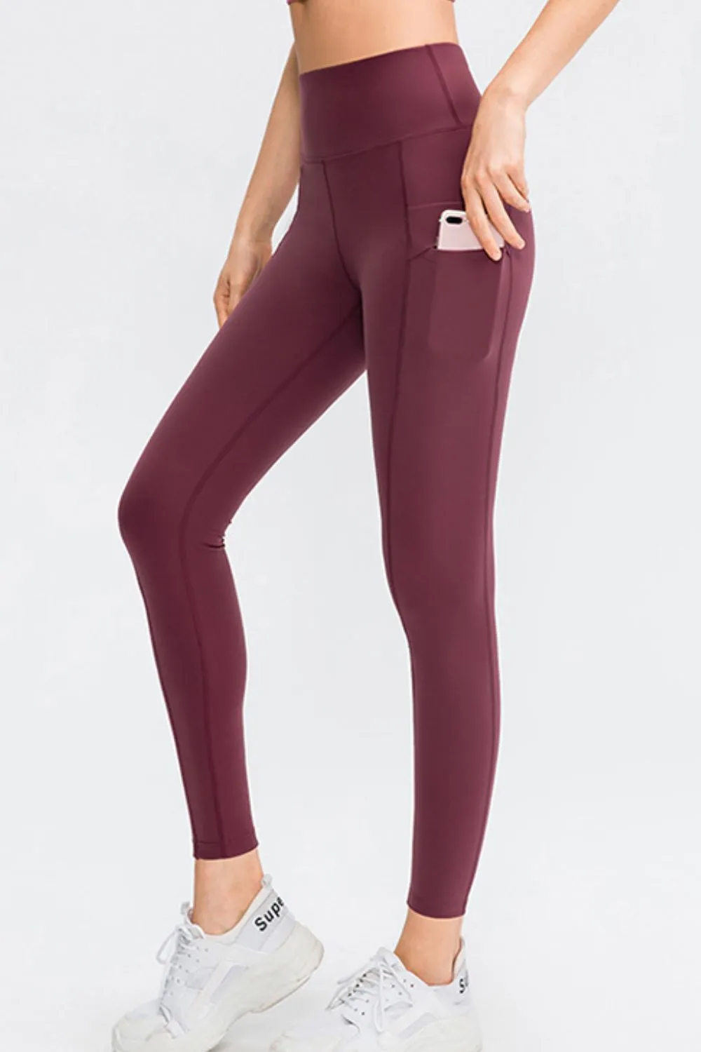 Wide Waistband Slim Fit Long Sports Pants With Pocket