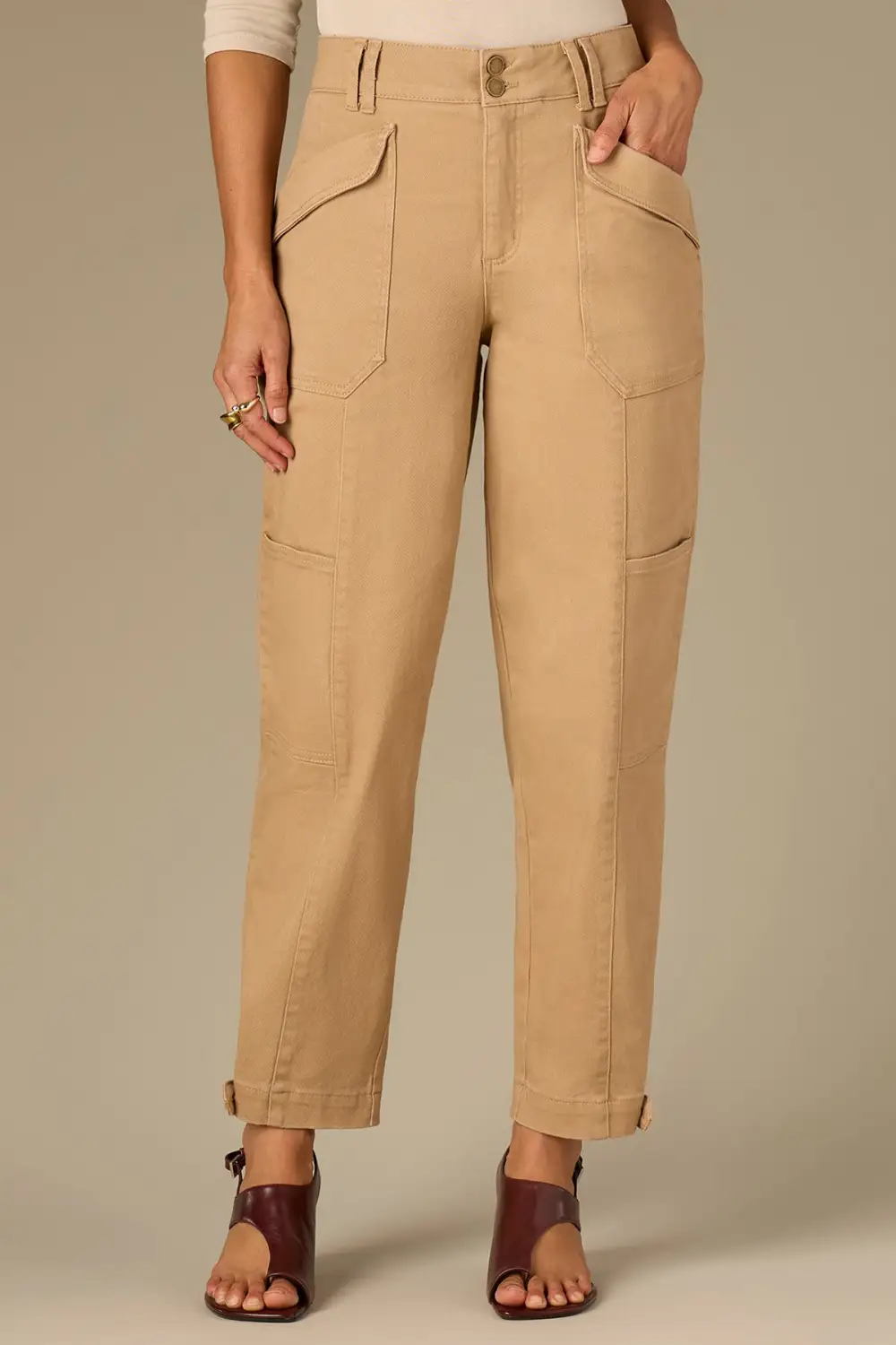 Tapered Utility Pants Buttoned Hem
