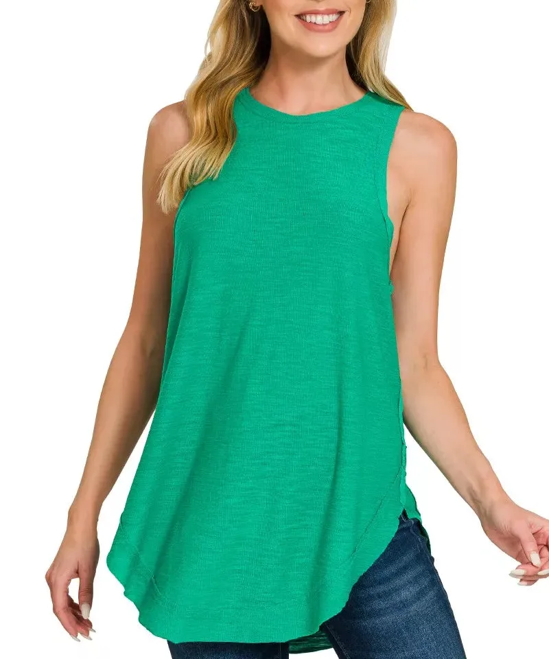 Tailored Textured Cotton Tank Top