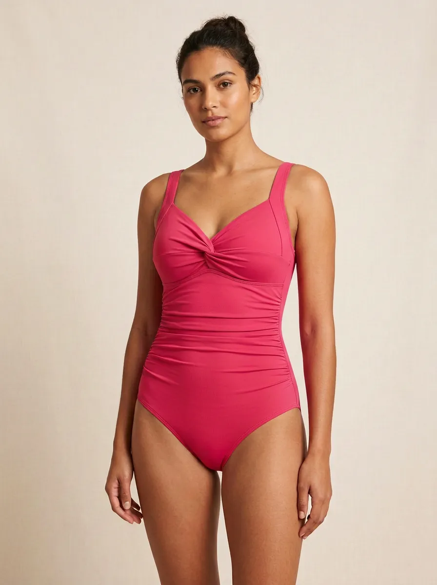Refined Look Twist-Front Ruched One-Piece Swimsuit