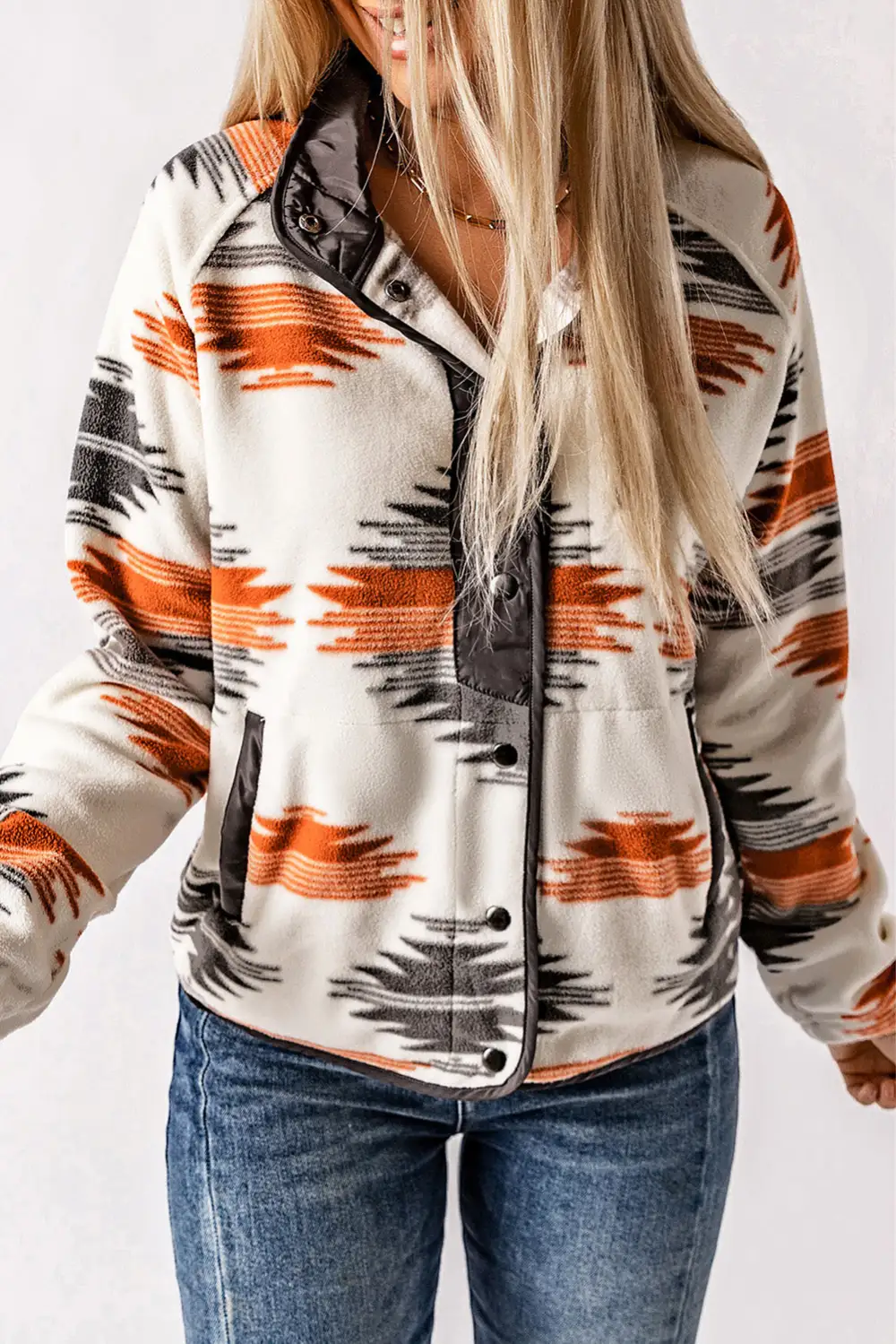 Western Aztec Snap Button Fleece Jacket