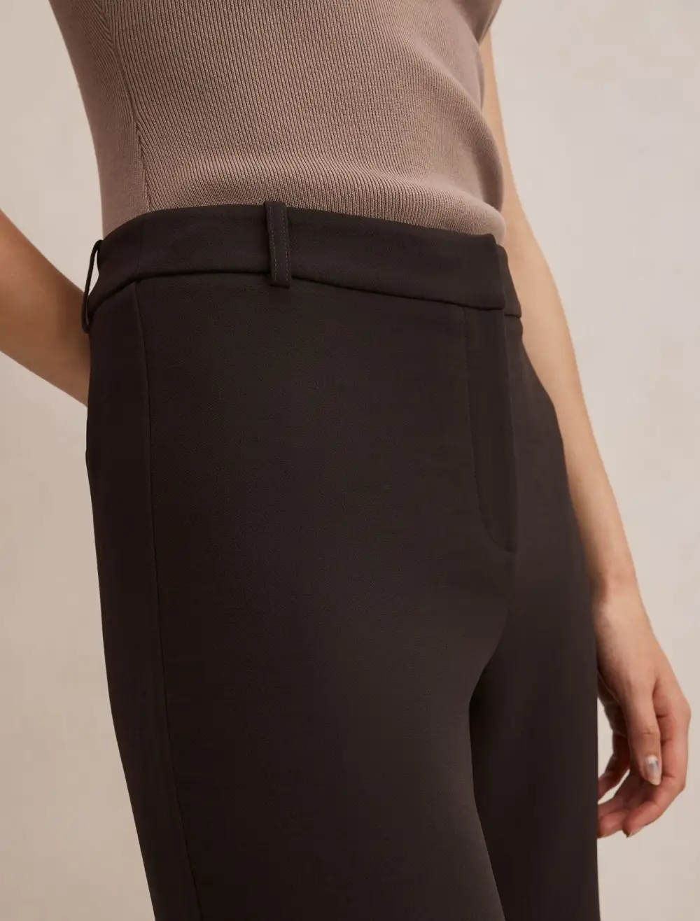 Black Mid Waist Straight Leg Pants