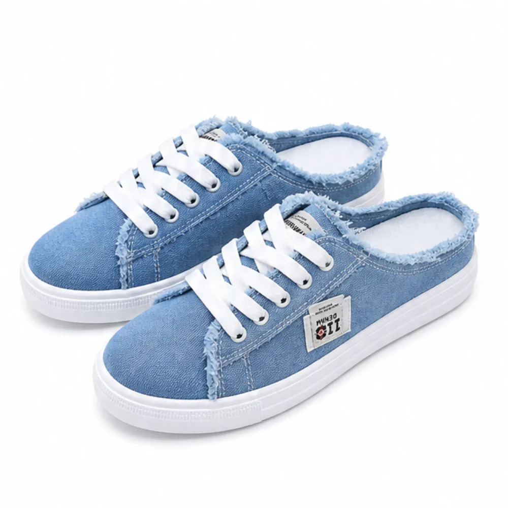 Frayed Denim Slip On Sneakers