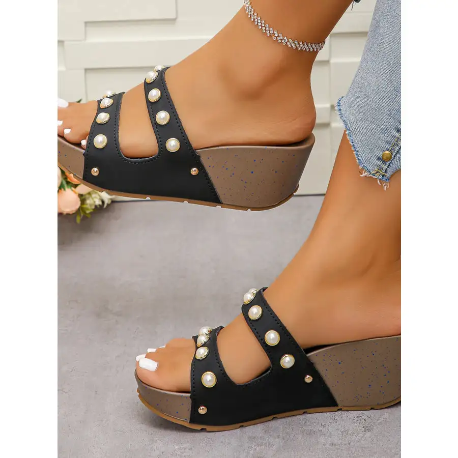 Pearl Detail Wedge Sandals