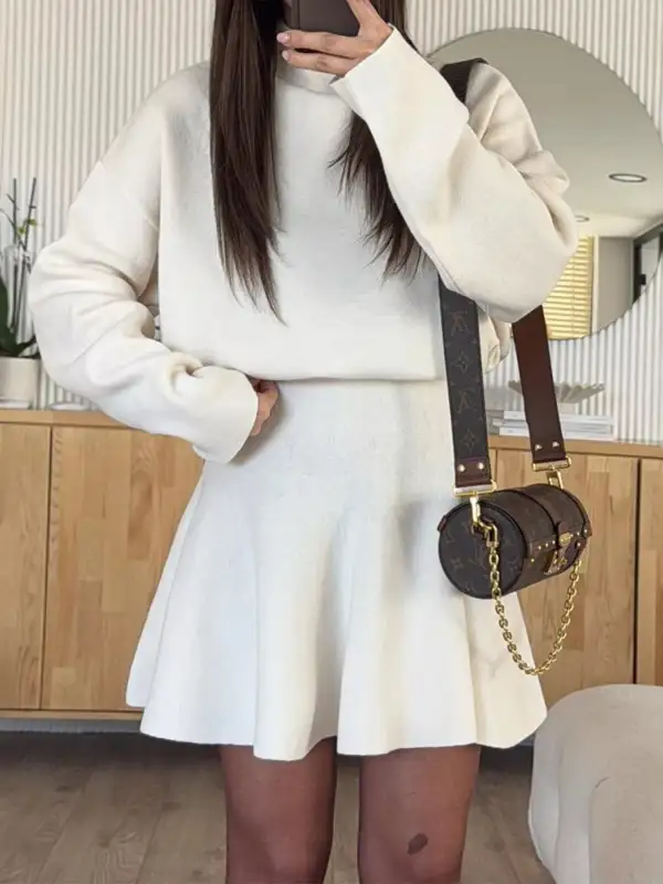 Structured Shape Round Neck Long Sleeve Mini Dress
