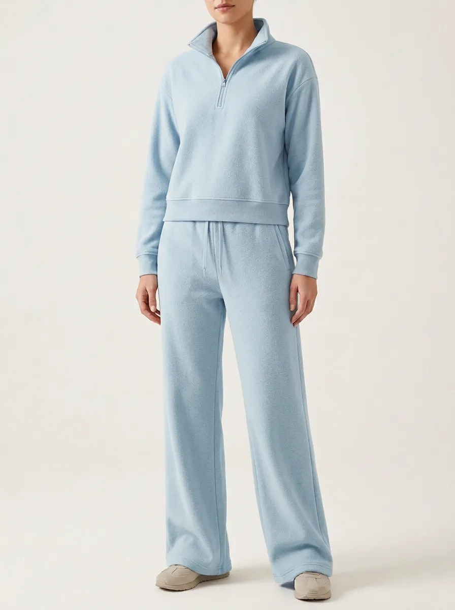 Women's Quarter-Zip Pullover And Wide-Leg Lounge Set